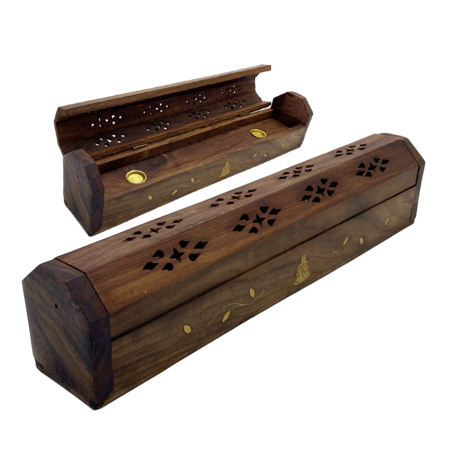Wooden Coffin Incense Burner w/Buddha Design
