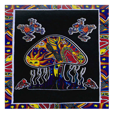 Colorful Frogs Magic Mushrooms Tapestry