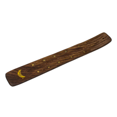 Moon and Stars Brass Inlay Wooden Incense Holder