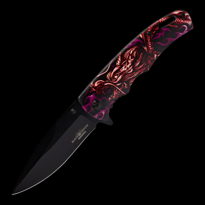 Pink Dragon Flame Foldable Knife