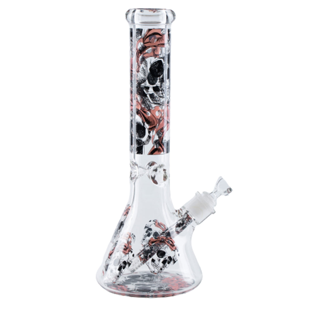 14″ 7MM Skull Pink Ribbon Design Glass Bong