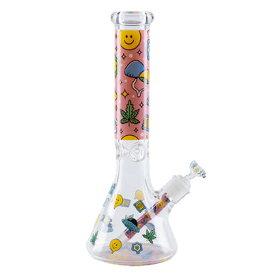 14″ 7MM Smiley Emoji Design Glass Bong