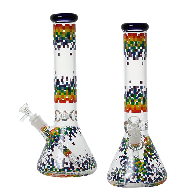 14″ 5MM Glass Rainbow Pixel Beaker Bong