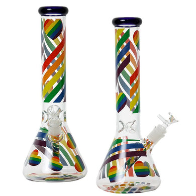 14″ 5MM Glass Rainbow Striped Beaker Bong