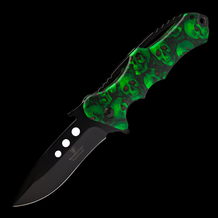 Red-Eyed Green Skulls Foldable Knife