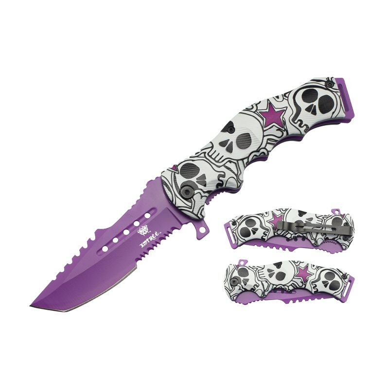 Purple Skull 8″ Pocket Knife