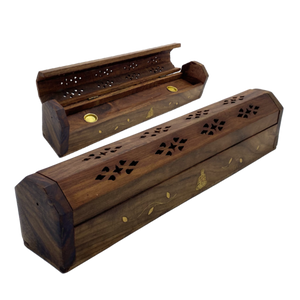 Wooden Coffin Incense Burner w/Buddha Design