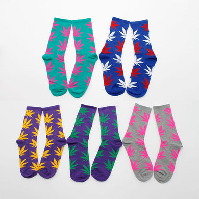 Cannabis Leaf Print Socks 5 Pairs