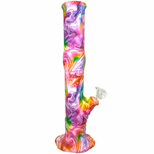 14" Silicone Straight Tube Bongs w/ Glass Bowl - Swirls