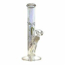 12" Straight Tube Glass Bong w/ GID Fishhook Perc