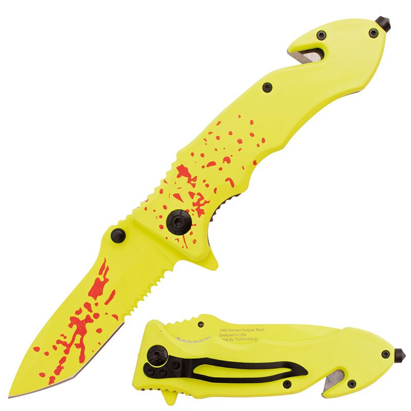Tiger-USA -Yellow Blood Splatter Folding Knife