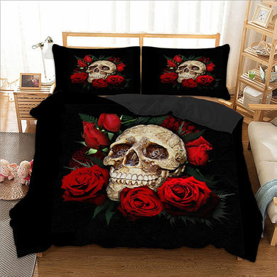 Skull and Roses 3pc Bed Set (Queen Sized)