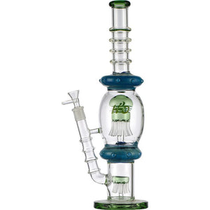 16" H2O Glass Double Tree Perc Stemless Bong