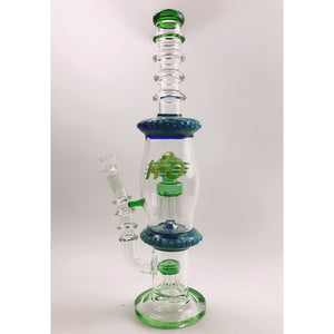 16" H2O Glass Double Tree Perc Stemless Bong