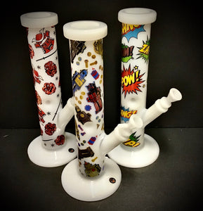 12" Red Eye Glass White Straight Tube Bongs