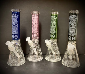 14" Cheech Glass Sandblasted Beaker (Tiki)