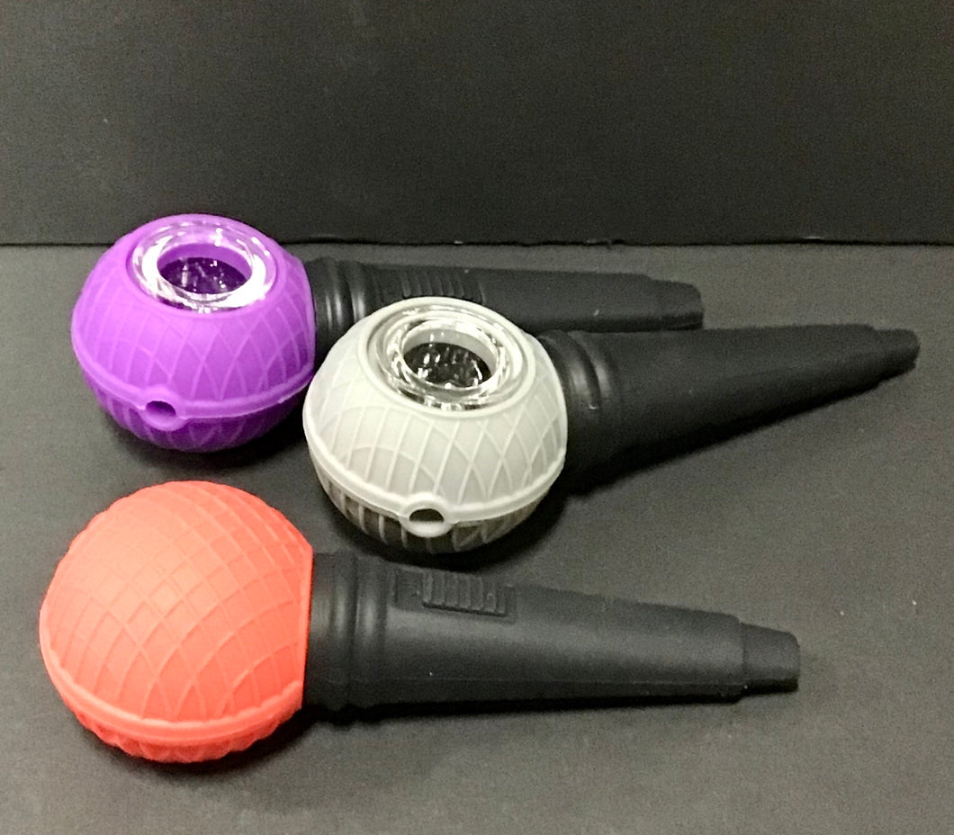 Silicone Microphone Pipe w/Glass bowl